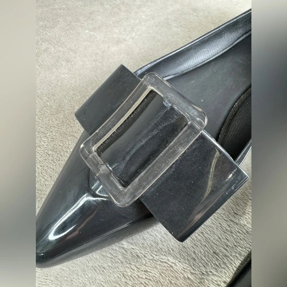 Melissa Black Pointed Toe Flats with Decorative Buckle